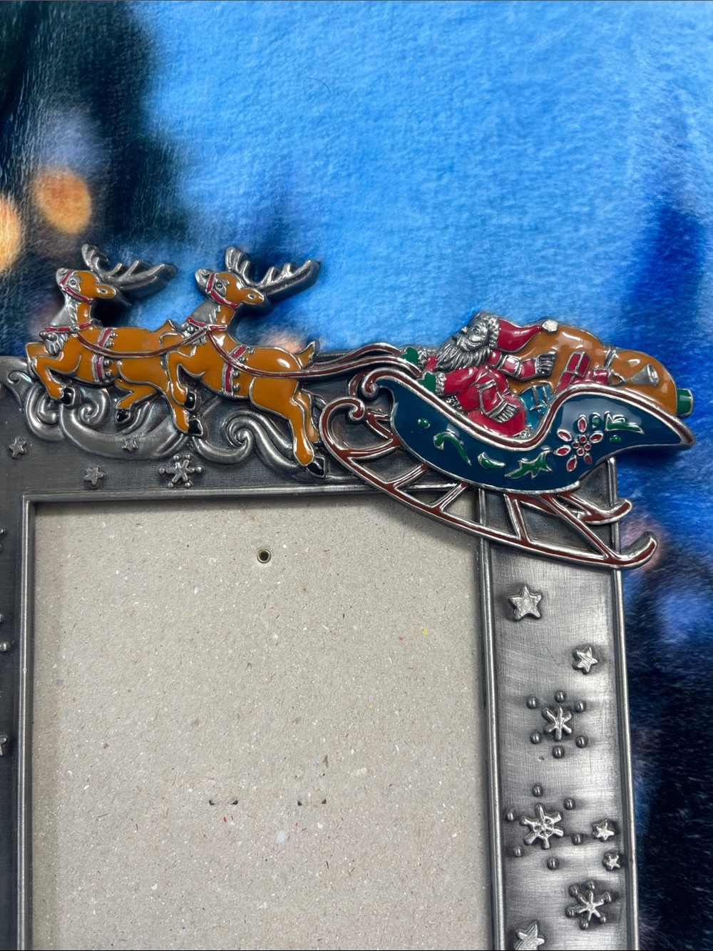 Vintage Santa Sleigh Enamel Pewter Picture Frame 5x7 - Picture 2 of 5